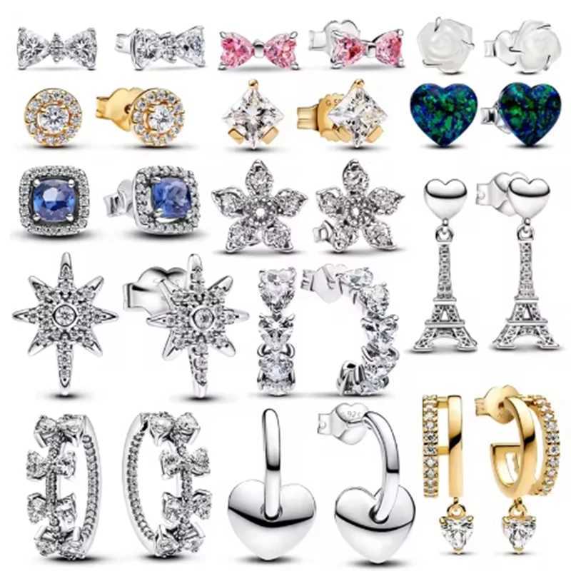 2025 New 925 Pure Silver Bow Rose Earrings Suitable for Womens Original DIY Party Gifts and JewelryXJ250418