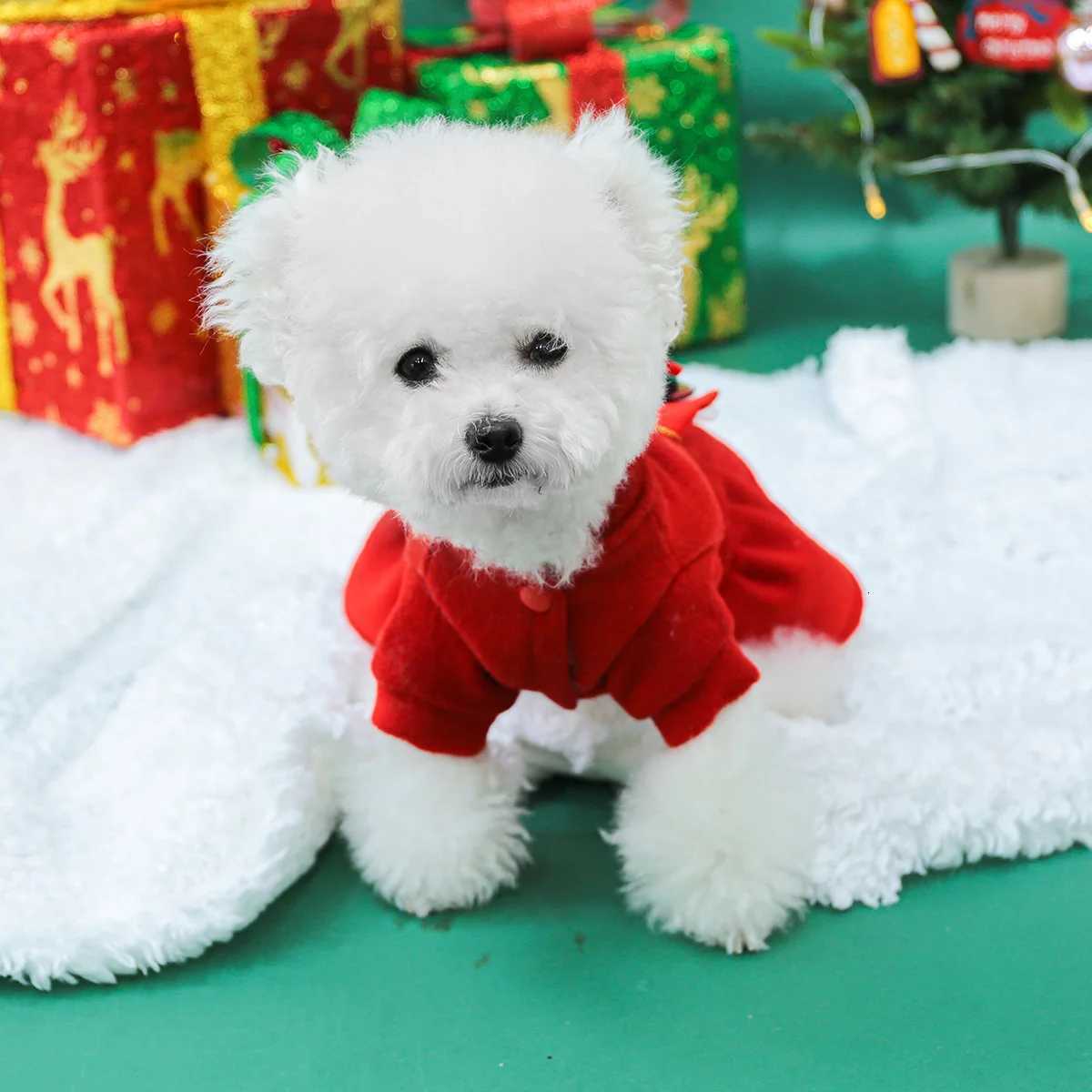 Pet Dog Cat Clothing Autumn and Winter Warm Christmas Red Thickened Warm Dress C251118