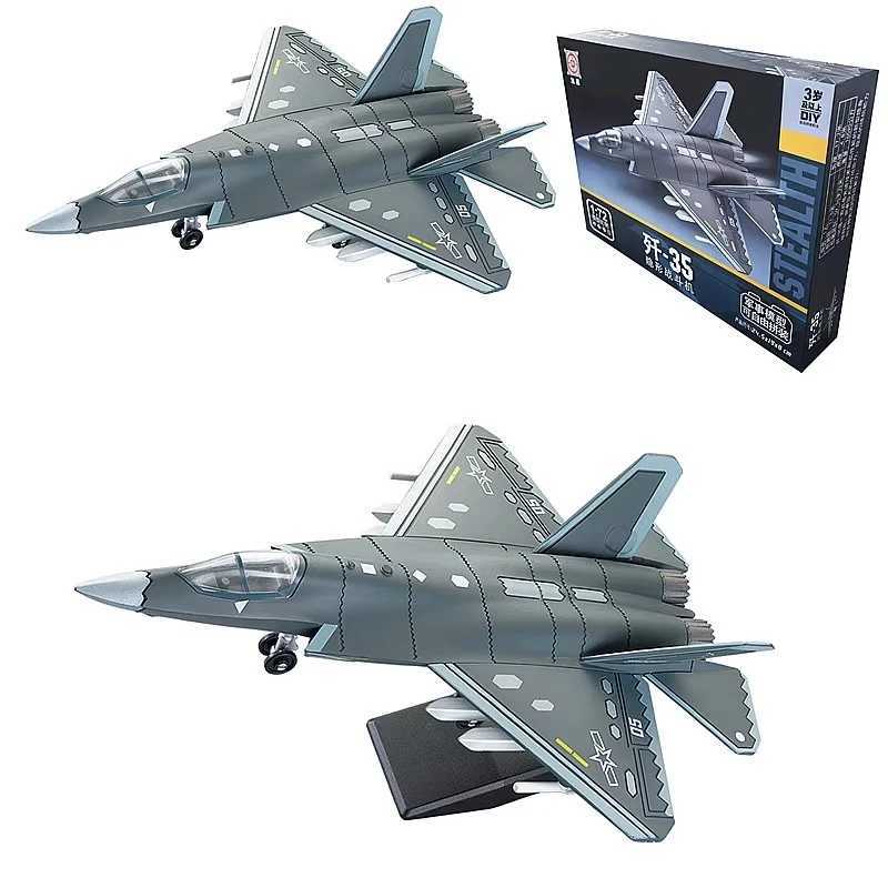 172 Creative Military Series Building Blocks Chinese J35 Stealth Fighter Jet Model Home Decor Toys For Boys Christmas Gifts C251118