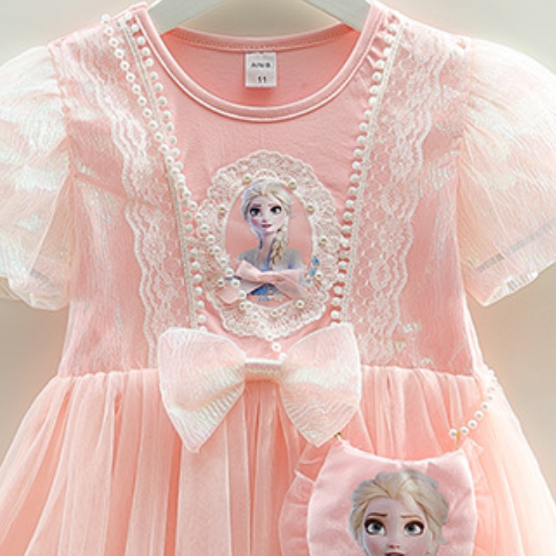 DISNEY Girl short-sleeved baby Elsa princess designer clothes toddler dress summer party dress tulle dress Soft fabric comfortable
