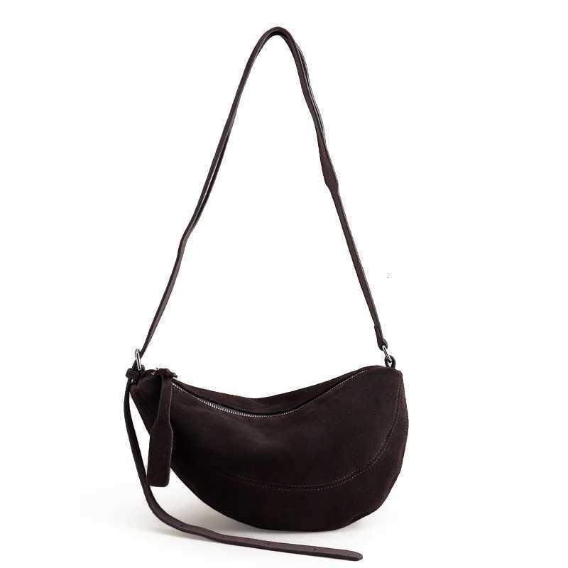 Suede dumpling bag 2025 new niche design frosted cowhide vintage Japanese croissant bag fashion lady one-shoulder crossbody bagW251118