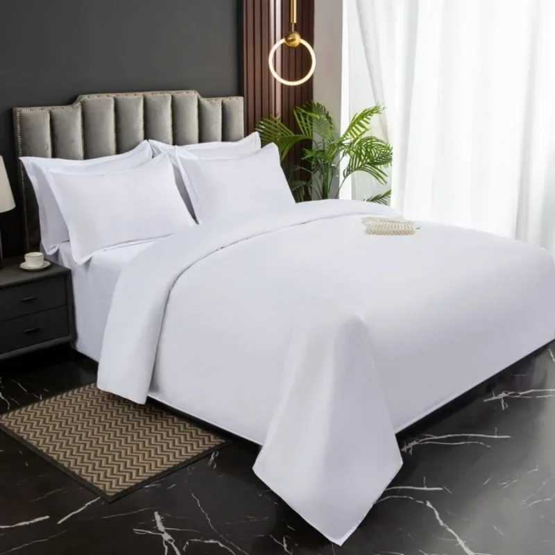New 140g twill thickened hotel four-piece hotel linen pure white single quilt set webbing hotel bed and breakfastM251118