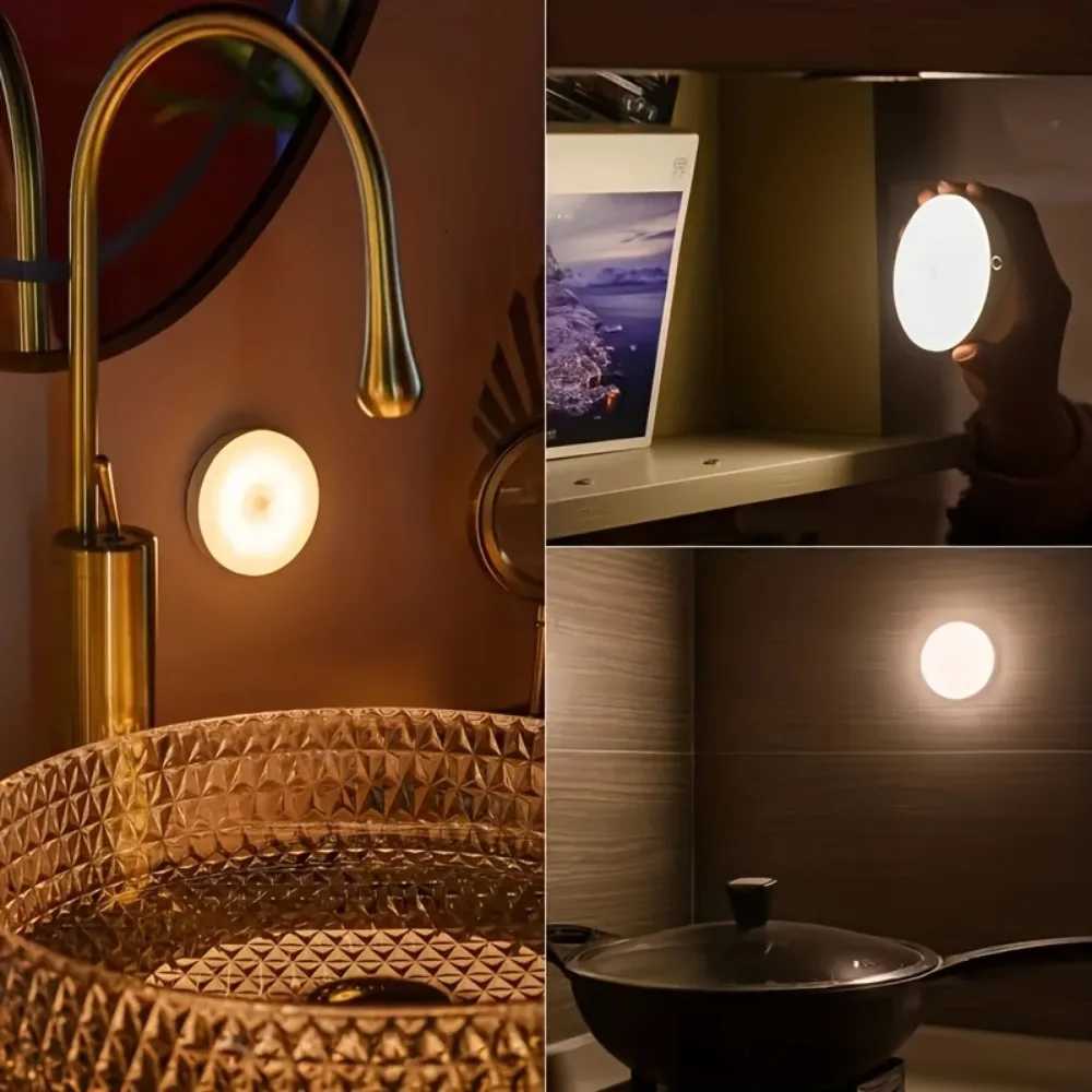 3set Motion Sensor Lights 8 LED USB Round Lights Two Colors Available Adjustable Brightness Suitable for Toilets Night ligh M251118