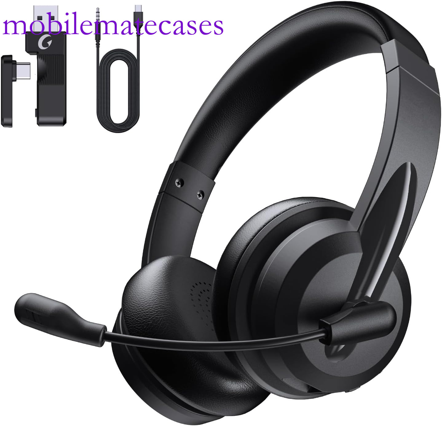 Wireless Headset Work AI Noise Cancelg Clear Calls, Bluetooth V5.3 Headphones with Microphone to USB A/C Dongle & Mic Mute for Computer Laptop PC iPho