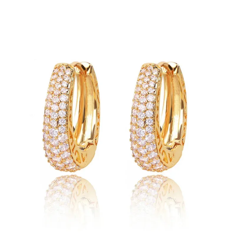Women's Hollow Hoop Earrings with Cubic Zirconia - Gold Tone Luxury Fashion Accessory