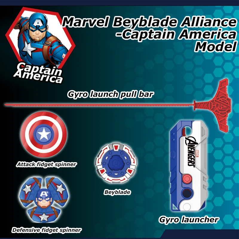 Marvel Avengers Captain America Style Beyblade Battle game Beyblade launcher Fidget Spinner Movie Peripheral Toy Set Boys Gifts