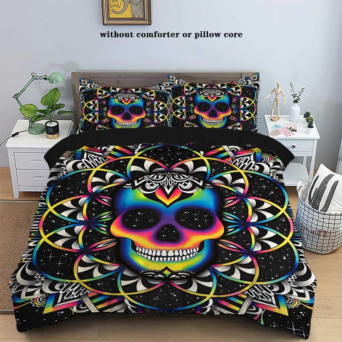3-piece down duvet cover set with skull flower pattern print 1 duvet cover2 cases no core Halloween themed bedding setM251118
