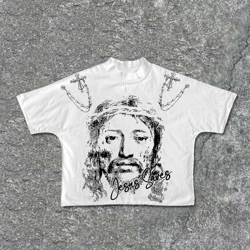 Y2K Round Neck Short Slves Harajuku Oversize T-shirt for Men New Vintage Graffiti Graphic Design Print Cropped Couple TopsC250418