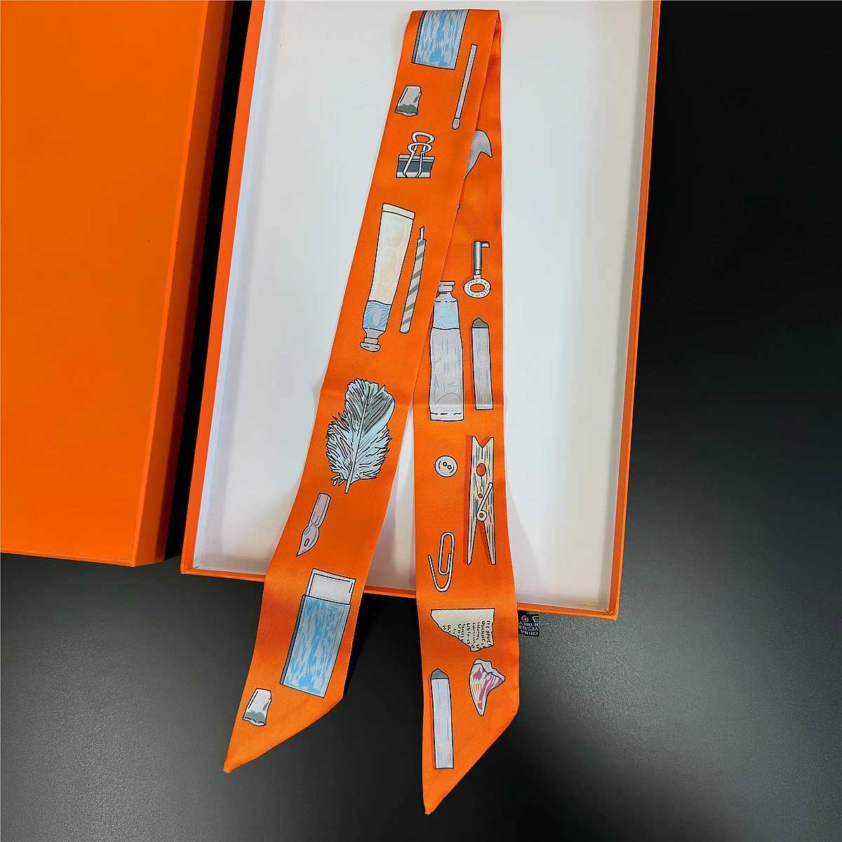 Cartoon Pattern Luxury Skinny Bag Scarves Twill Silk Scarf Women Fashion Scarf Brand Design Foulard Neckerchief Hair HeadbandXJ251118