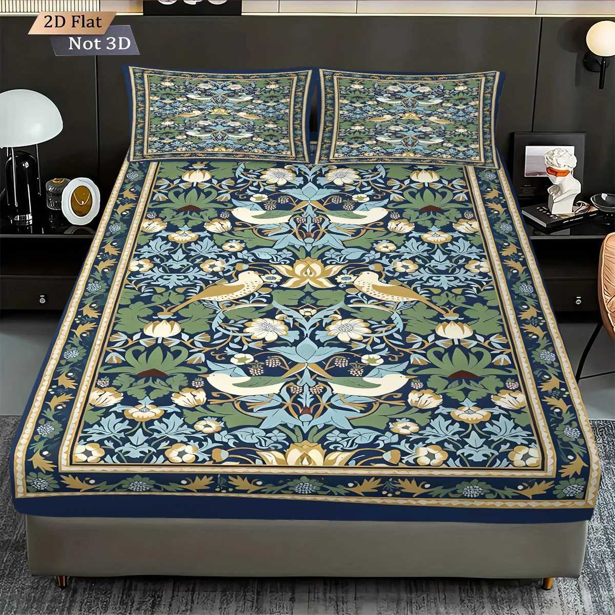 3pcs Retro Ethnic Style Flower Bird Pattern Bed Sheet Set Multi Size Bed Cover Bedroom Bedding Decoration Machine WashableM251118