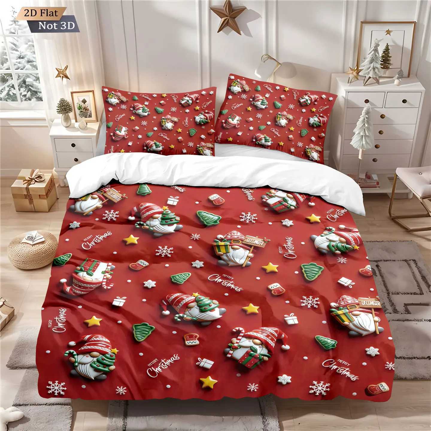 3pcs red Christmas print coreless duvet set MUlti size bedroom dormitory bedding decoration soft machine washableM251118