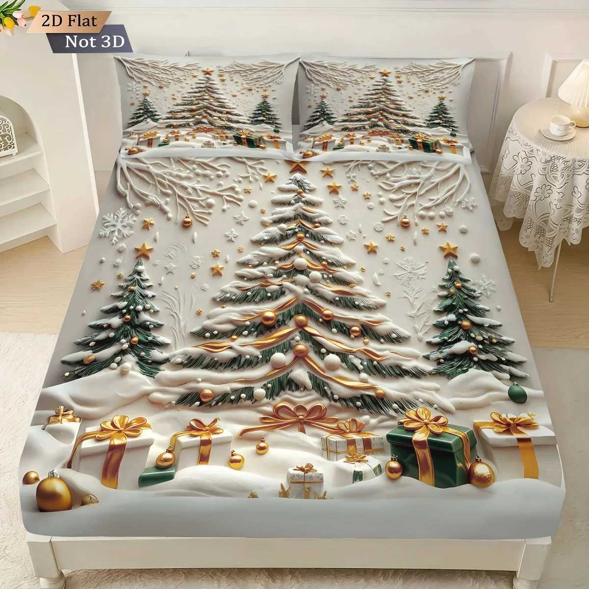3pcs Christmas tree print coreless bed sheet set with various sizes of bed covers bedroom bedding decorations machine washableM251118