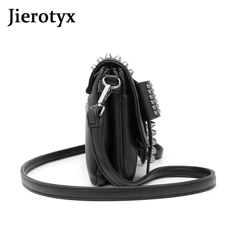 JIETOTYX Women Black Leather Messenger Bags Single Skull Rivet Shoulder Bags Sac A Main Bolsa Black Vintage Sexy Bag Lady Drop 250417