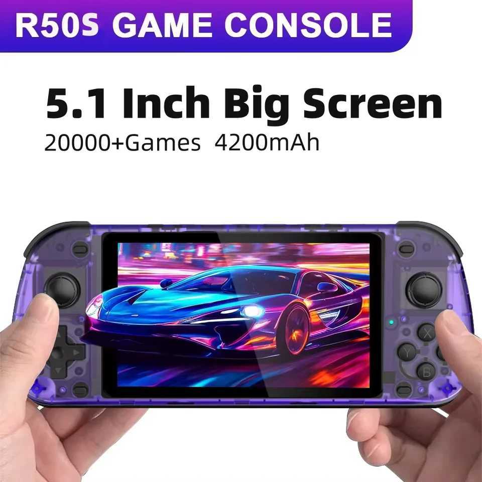 purple R50S Retro Handheld Video Game Console 51 Inch I SCREEn 15000 Games 10 Emulator for 1/ P/DC/N64/W251118