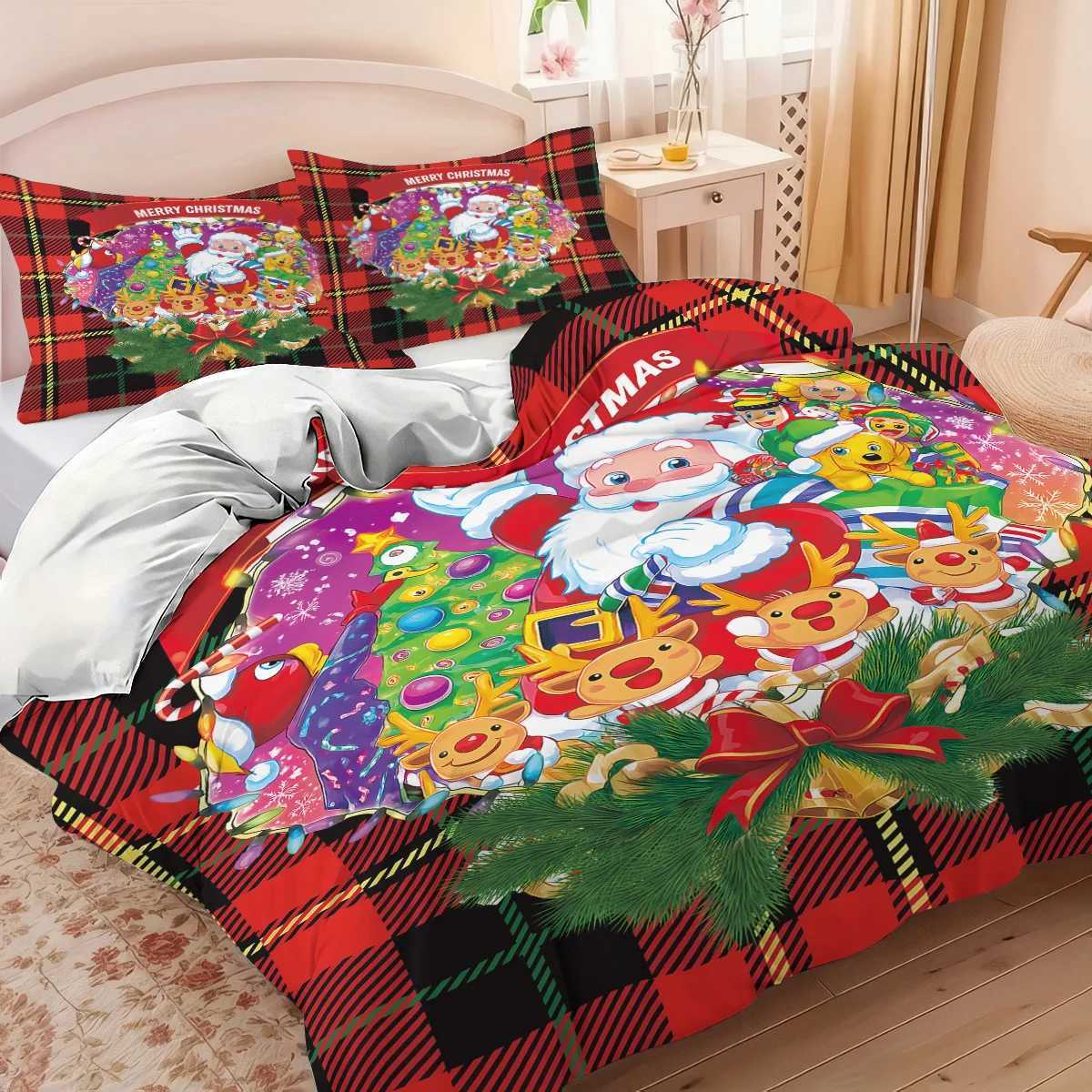 3pcs Santa Claus Print Coreless Bedding Set Soft Comfortable Dormitory Bedroom Holiday Decoration Multiple Size Machine WashableM251118