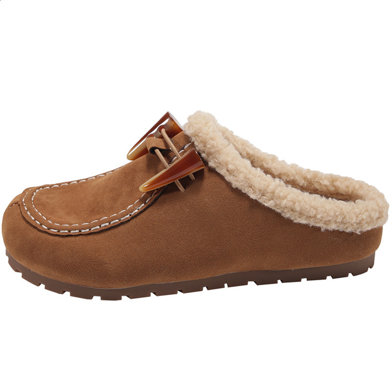 Lightweight and versatile one foot high rise thick soled hairy slippers for womens outdoor wear 2025 new autumn and winter plus velvet Boken shoes 241