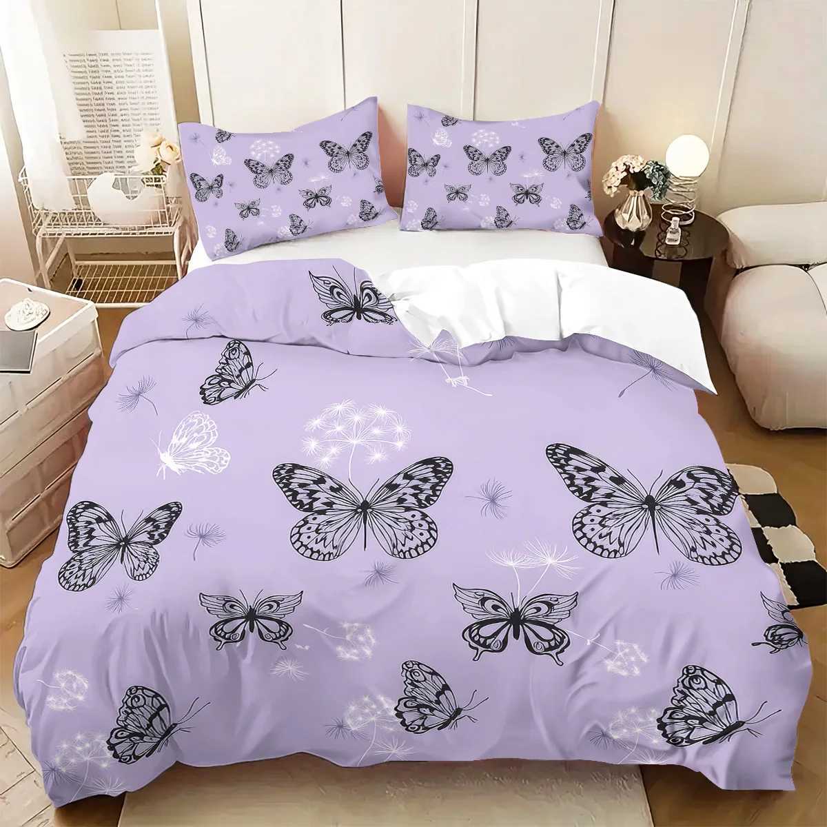 3 beautiful butterfly printed down duvet covers 1 down duvet cover2 cases no core Soft and comfortable bedding setM251118