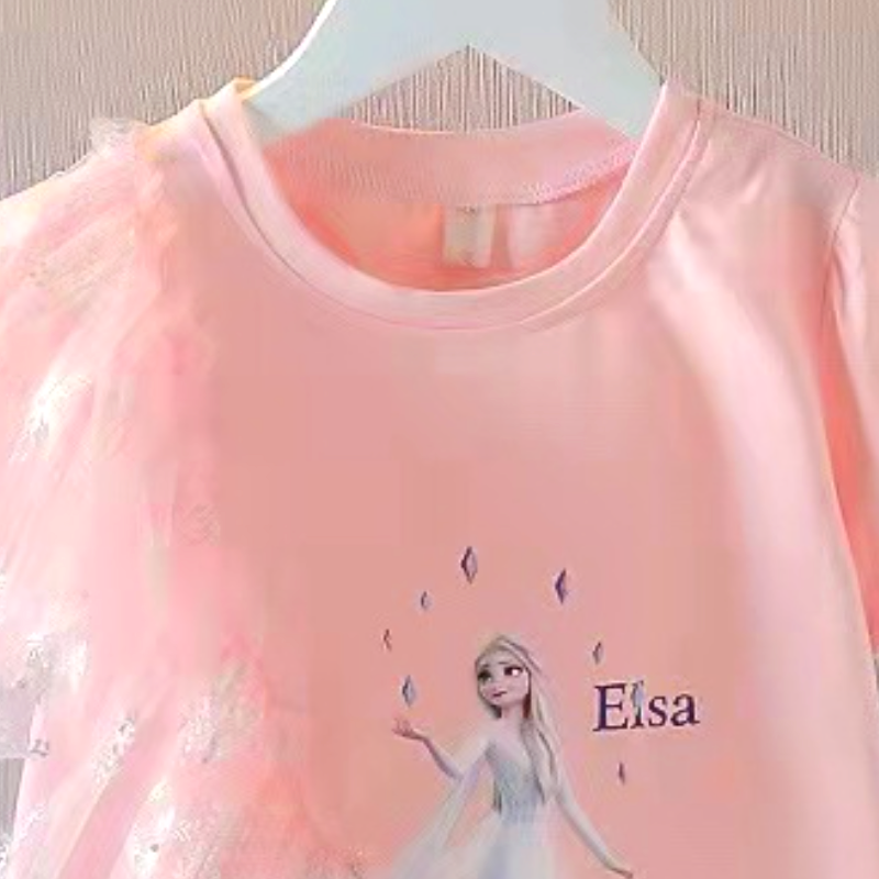 Disney Girls Designer Formal Dress Birthday Dress Beach Dress Holiday Dress Baby Girls Elsa Dress Children's Frozen Short Sleeve Elsa Princess Li