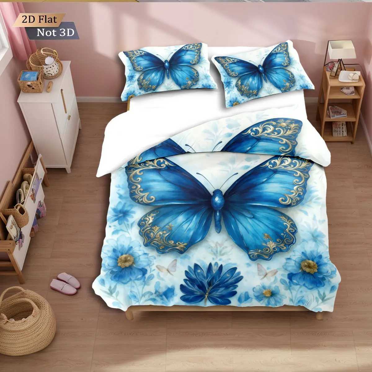 3pcs blue butterfly printed coreless bedding set comfortable multi size bedroom and dormitory duvet covers machine washableM251118
