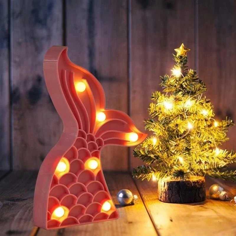 Mermaid Tail LED Night Light Indoor Lamp Party Home Bedroom Cute heart Kids Decoration Cartoon Christmas Girl Gift Light M251118