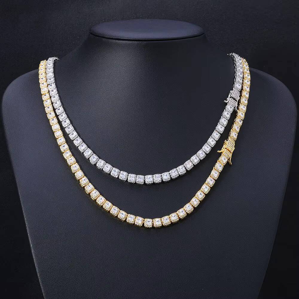 Laboratory cultivation of Moissanite Wholesale Premium 5mm Cluster Tennis Chain Choker Necklace Gold Plated Iced Out CZ Diamond Chain Necklaces for Wo