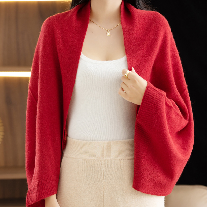 K428 High-end pure wool knitted shawl women's dress cheongsam outerwear cardigan red shawl wedding mother scarf cloak