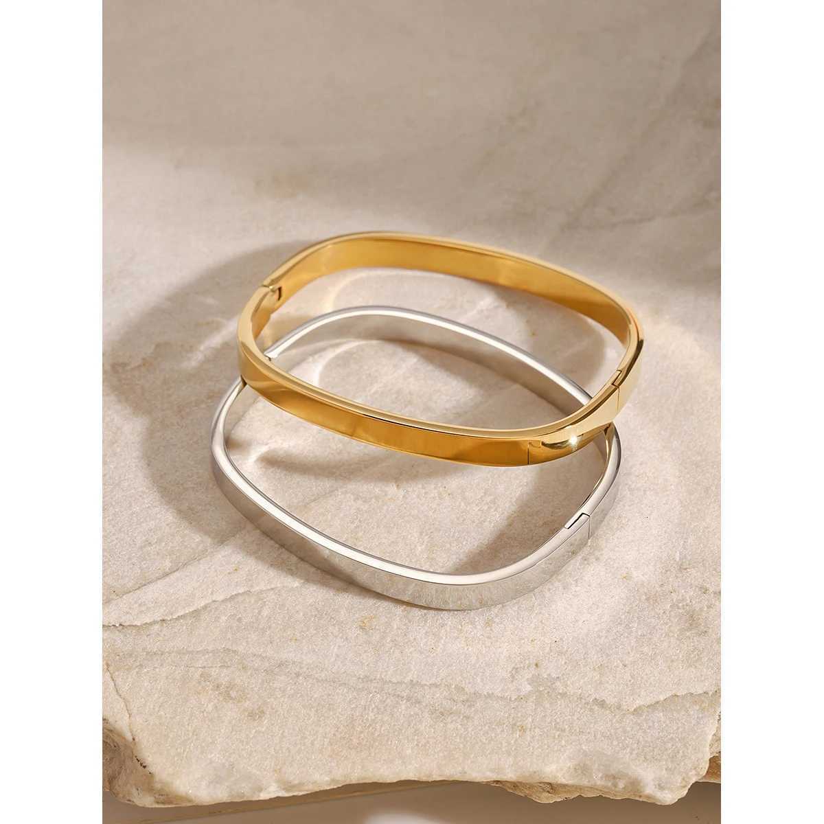 Uworld High Quty Stainless Stl Square Wide Bracelet Bangle Fashion Texture Gold Silver Color Waterproof Charm Jewelry Gift C251118