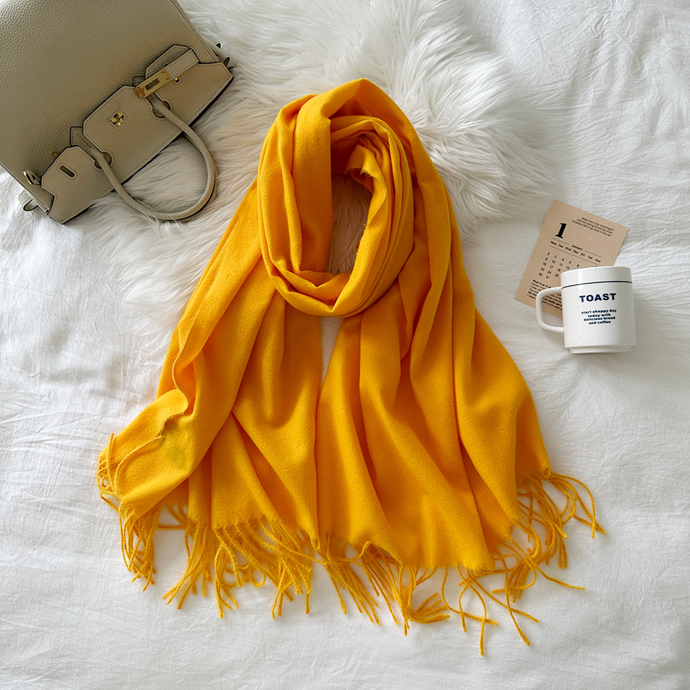 K414 Scarf for women solid color cashmere 2024 autumn and winter new fashion high-end mid-length warm scarf shawl scarf scarf scalp