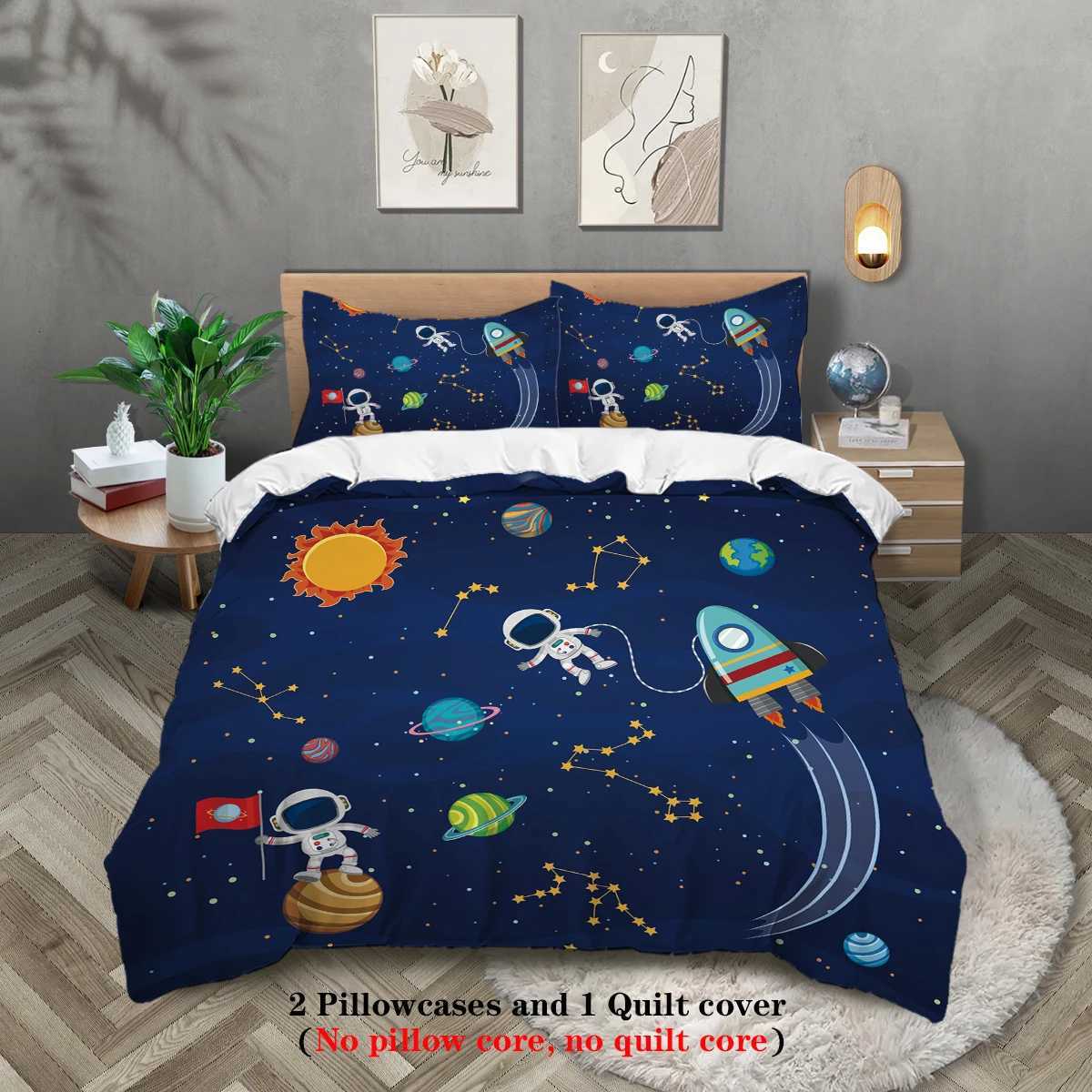 3-piece Starry Sky Space Planet Astronaut Pattern Print 1 duvet cover2 cases no core Comfortable Bedding SetM251118