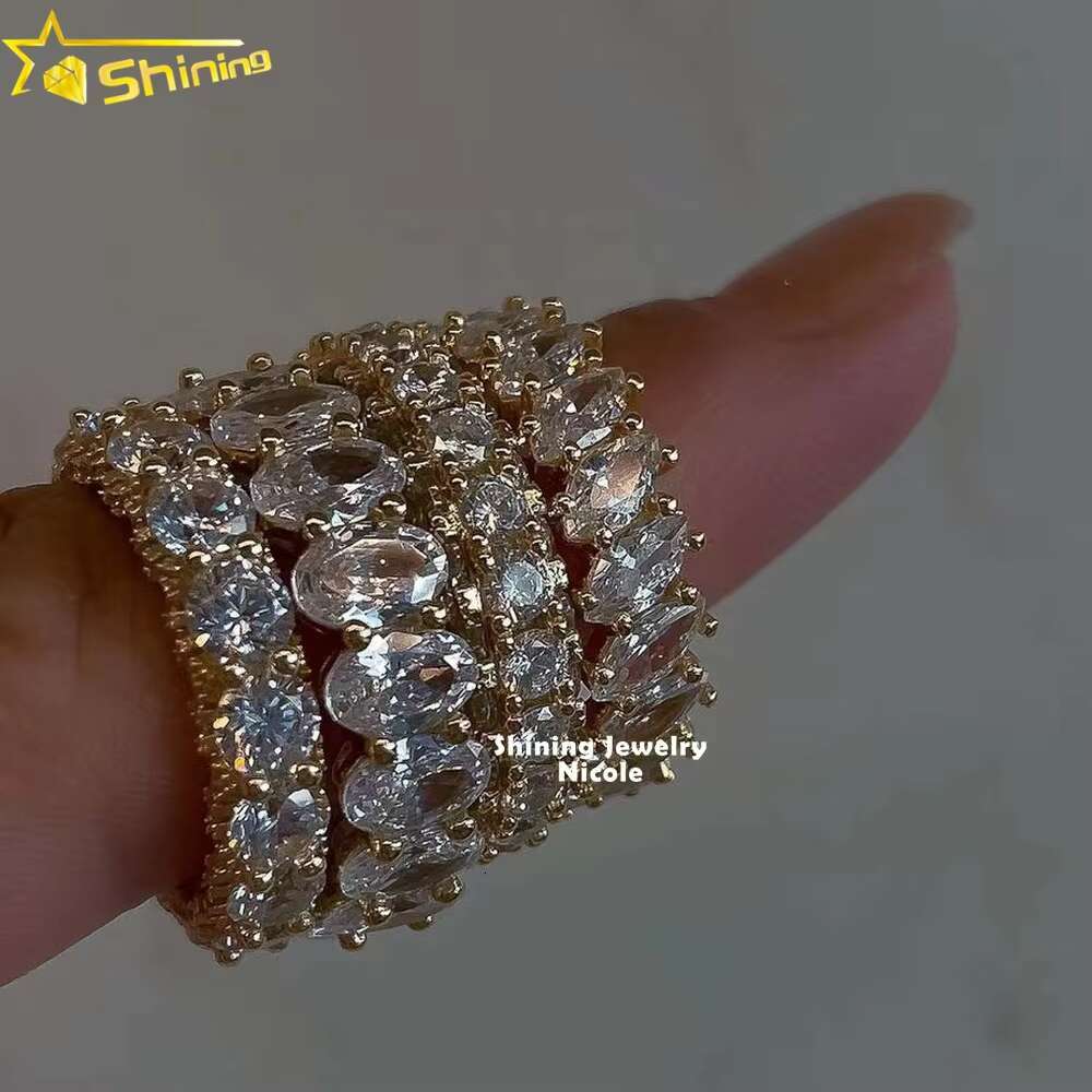 New Hot Style Sterling Sier Fancy Shape Whole Eternity Dia Moissanite Band Ring