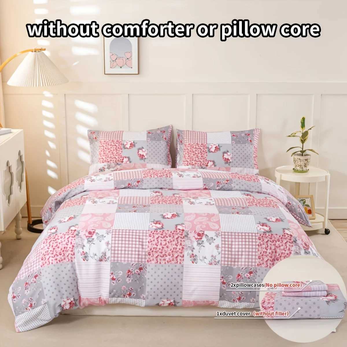 3pcs Splicing floral Pattern Duvet Cover Set Soft Skin-Friendly Bedding Set Includes 1 Duvet Cover And 2 casesM251118