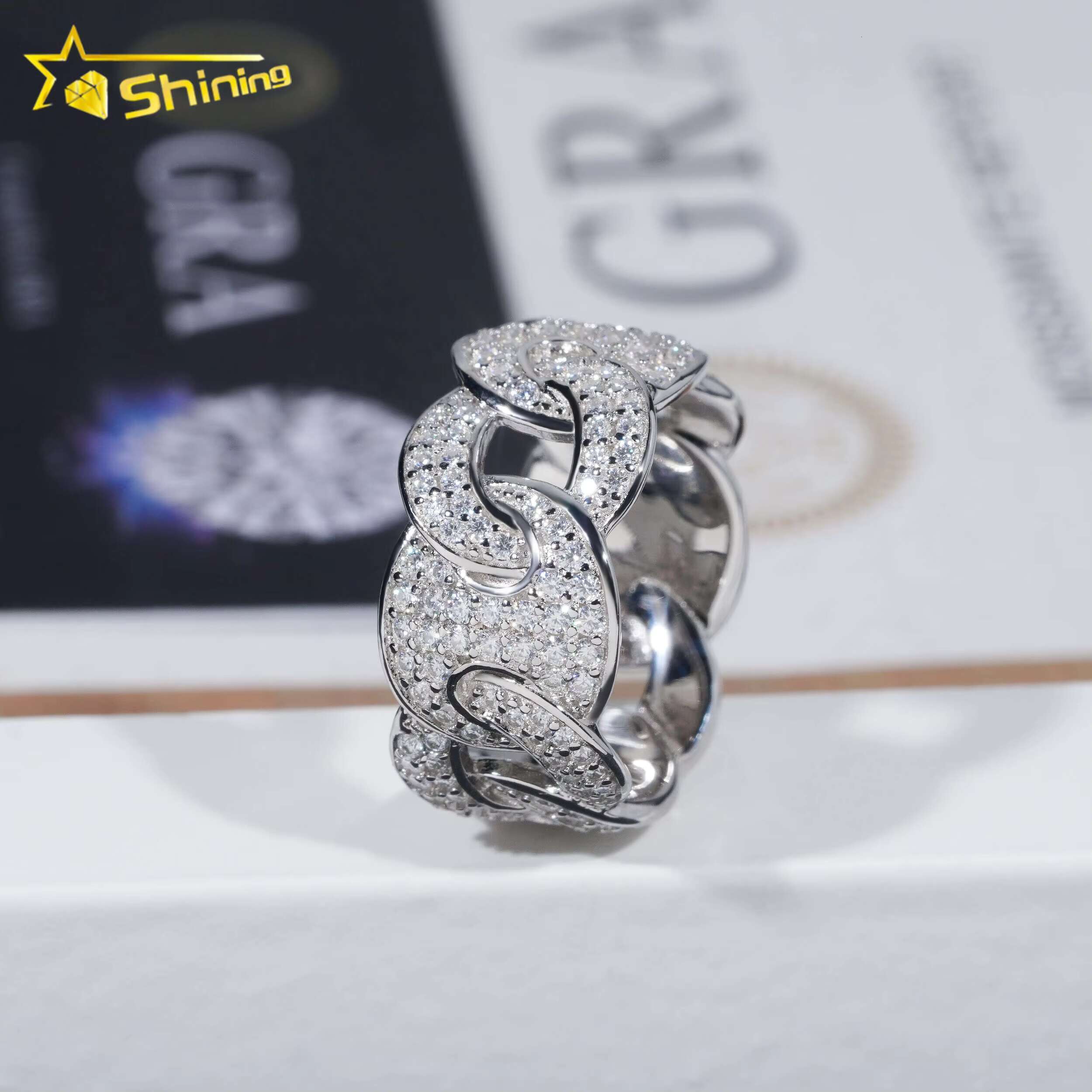 Ready to Ship Fine Jewelry GRA Certified Gold Plated Sier Iced Out Cuban Moissanite Hip Hop Ring
