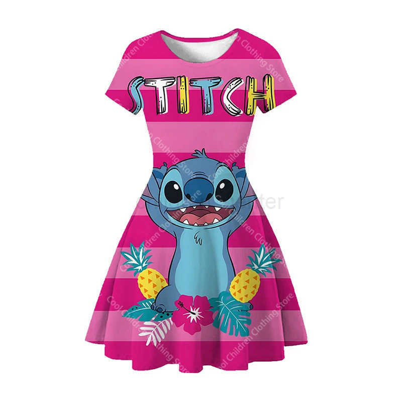 Disney Stitch Princess Party Dress Up For Girls Tshirt Sress Kids Stich Cartoon Fashion Casual Clothing Princess Dress W20250418