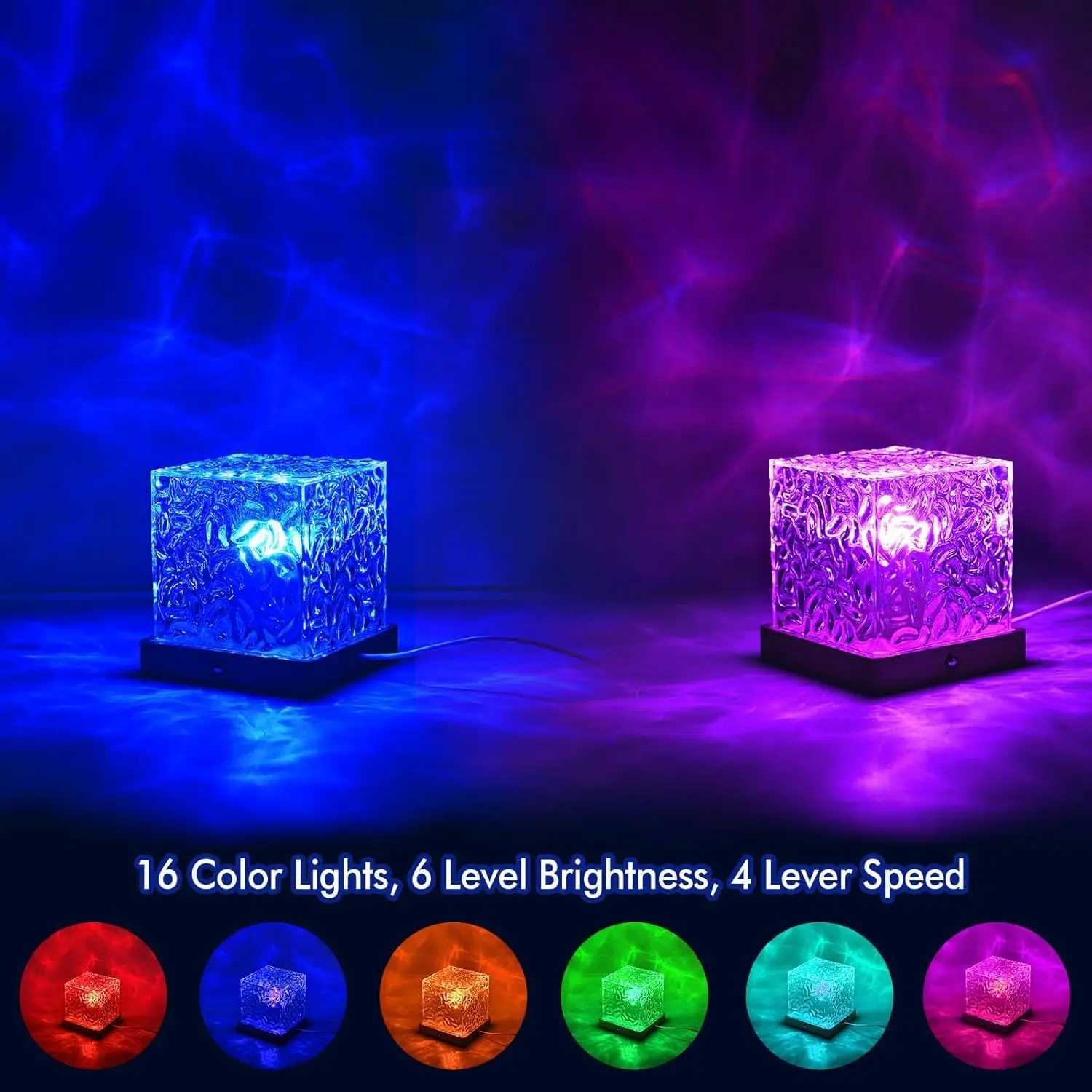 Rotating Water Ripple Table Lamp USB Aurora Night Light Remote Control 16 Colors Change Ocean Wave Cube Desk Light Bedroom Decor M251118