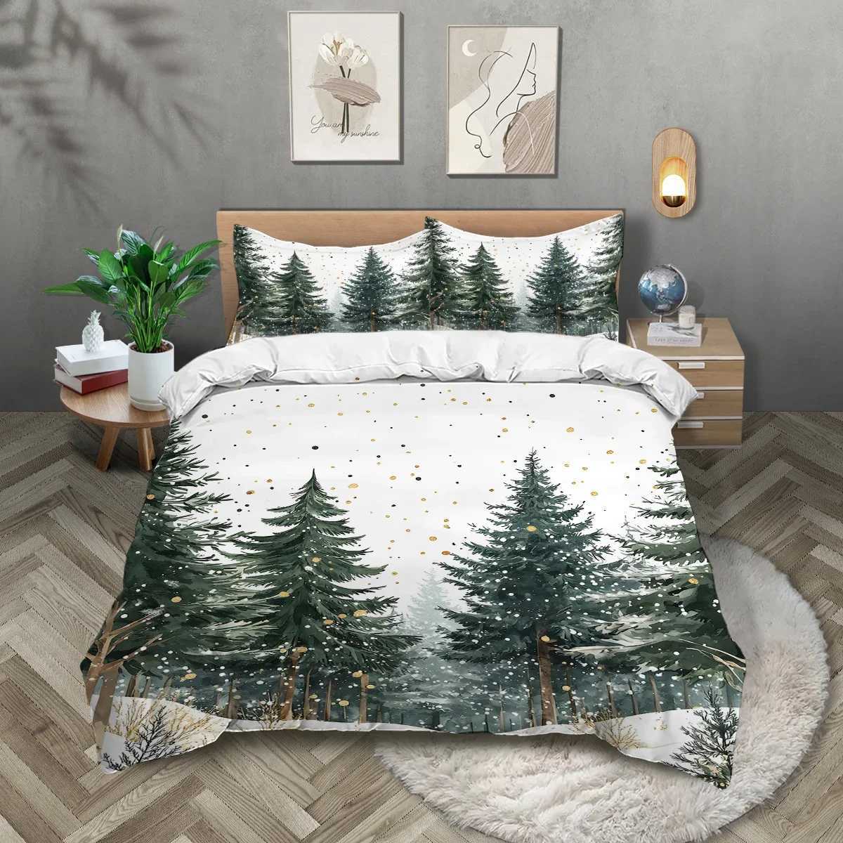 3pcs Pine tree pattern printed bedding set1 duvet cover2 case suitable for teenagers and adults bedroomhome decorationM251118