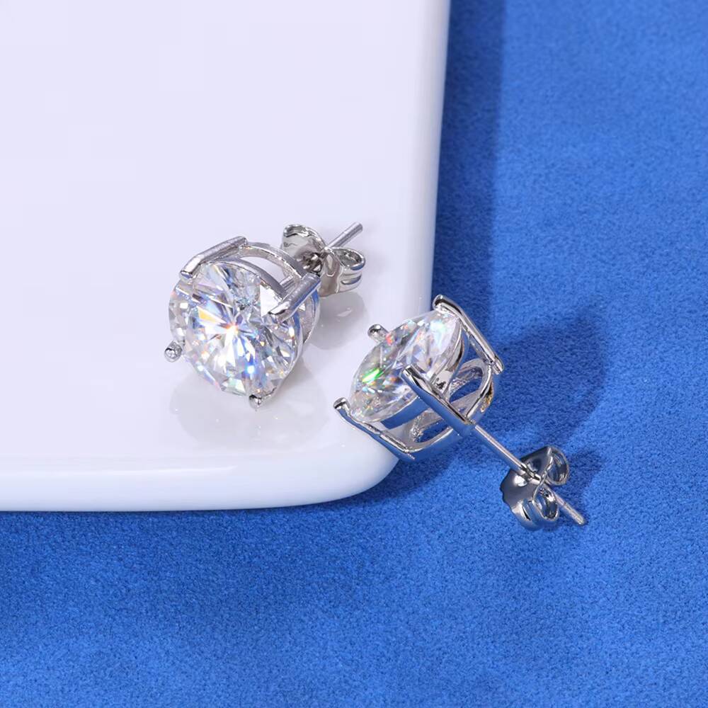 NUOYA VVS Moissanite Stud Earrings 925 Sterling Silver 3-10mm Round Diamond White Gold Plated Ear Studs Fine Jewelry Gift