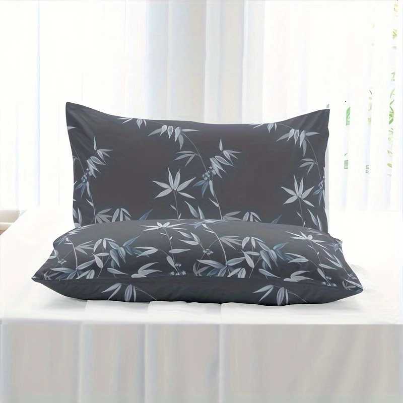 3pcs Bamboo Leaf Print Fitted Sheet Set - Soft Breathable Comfortable Hypoallergenic Bedding for Bedroom Guest Room - 1 FittM251118