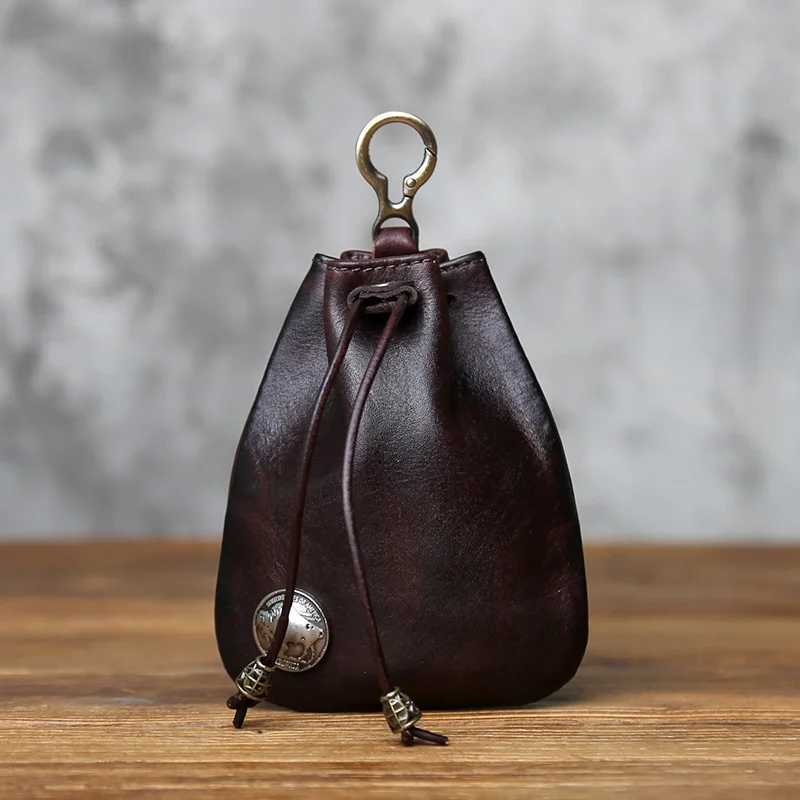 NZPJ Retro Genuine Leather Change Top Layer Cowhide Key Bag Lucky Bag Wallet Bundle Pocket Drawstring Storage Bag Coin BagW251118