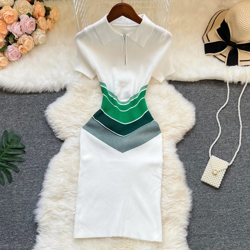 YuooMuoo Fashion Sexy Package Hips Mini Dress Ins Patch Work Ultra Thin Waist Knitted Summer Street Womens Wear 250418