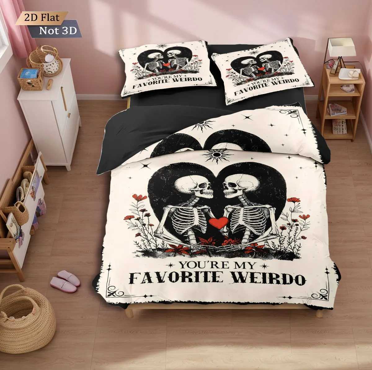 3pcs Halloween Skeleton Printed Chipless Bedding Set with Multi Sized Bedding and Dormitory duvet Decorations Soft and ComfortabM251118