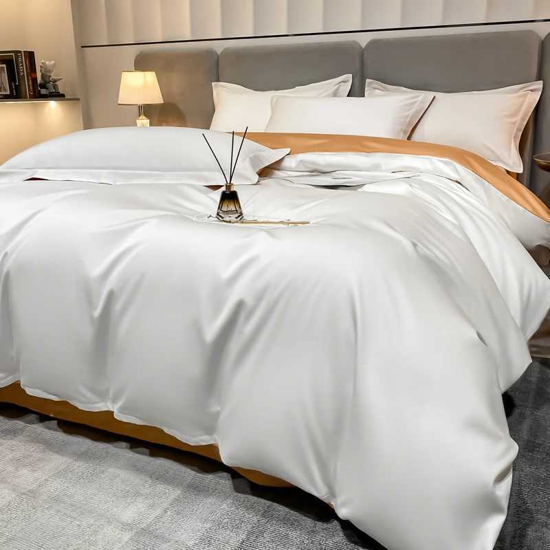 3pcs One Quilt Cover and Two cases Luxurious 100 Egyptian Cotton Solid Color Two-tone Soft Skin-friendly Bedding SetM251118