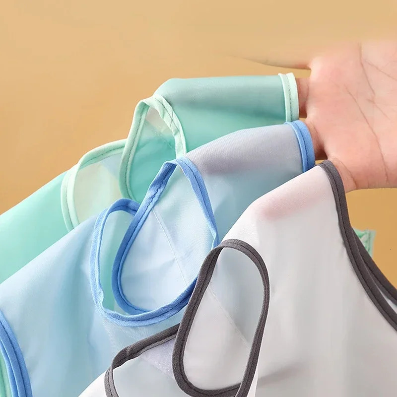 Little boy and girl painting smoke baby soft waterproof bib childrens meal apron long sleeved adjustable feeding cloth for children 250414z