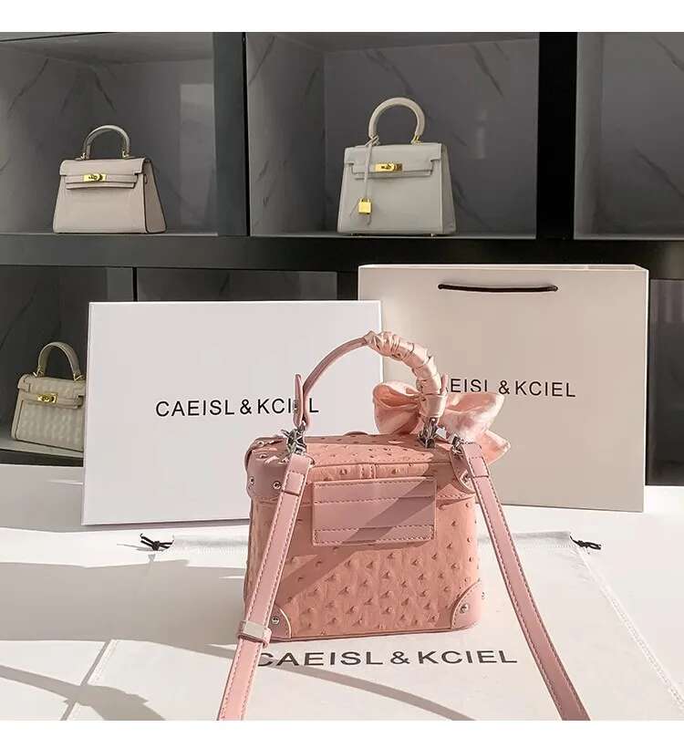 Fashion Pink Dots Square Box High Quality Textured Leather Women's Handbag Lady Purse Female Shoulder Messenger Casual Bag