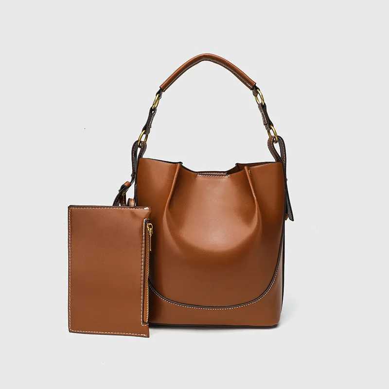2024 Fashion New Womens Bag Brown Korean Style Drawstring Portable Crossbody Wide Drawstring Bucket BagW251118