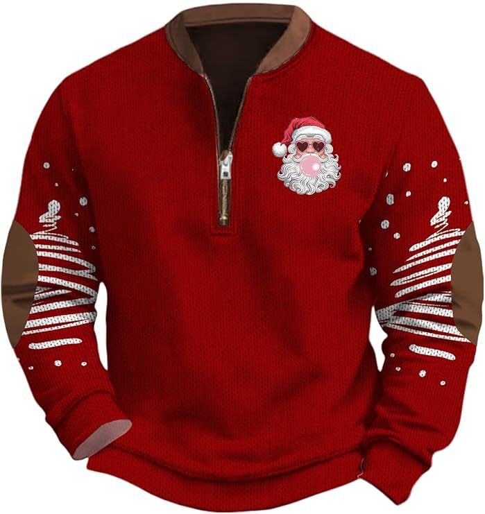 2025 Winter New Christmas Santa Claus Print Men's Half-Zip Sweatshirt
