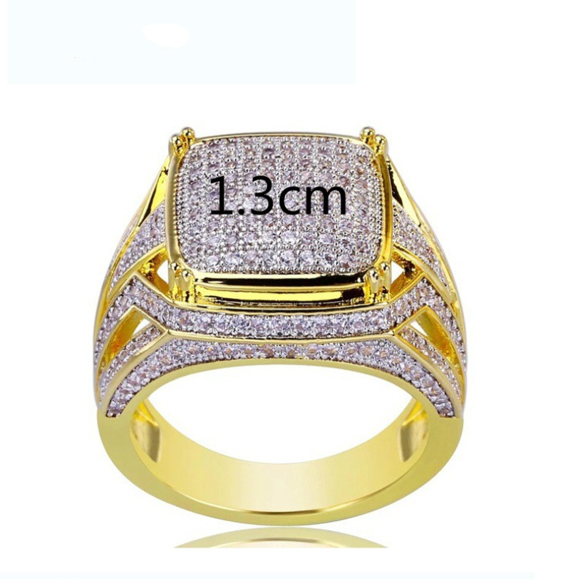 Iced Out Mens Pinky Ring 18k Yellow Gold Plated Bling Hip Hop Cubic Zirconia Rings Statement Rings Diamond Signet Ring for Women Men Designer Jewelry 
