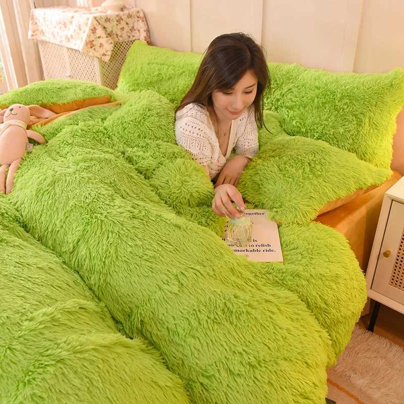 Thickened mink 4 pieces princess Bedding set winter Warm fluffy duvet cover sheet cases Quilt cover sets girls queen kingM251118