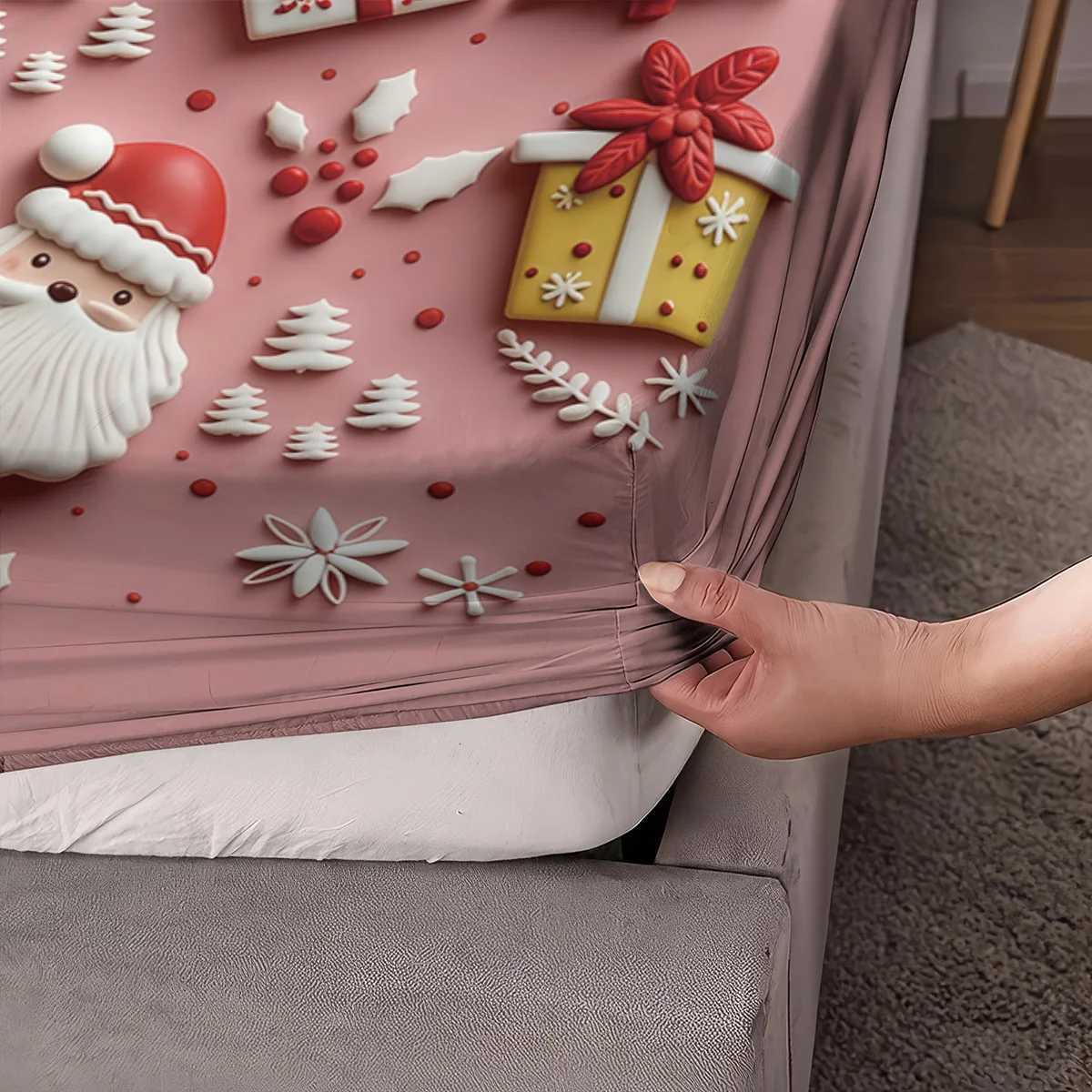 3pcs Pink Santa Claus Printed Chipless Bed Sheet Set Multi Size Soft Bed Cover Bedroom Bedding Decoration Machine WashableM251118