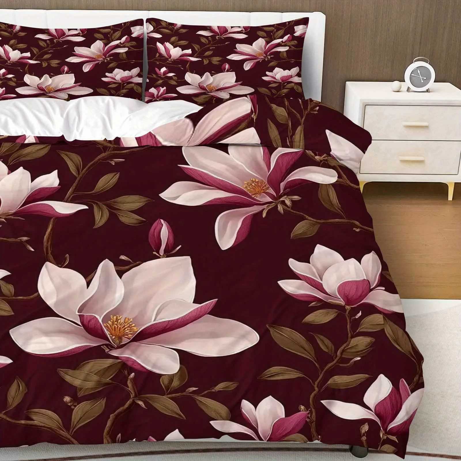Duvet Cover White Pink Magnolia Flower Theme Floral Bedding Set Suitable for Bedroom Decoration Living Room Hotel Modern DecorM251118
