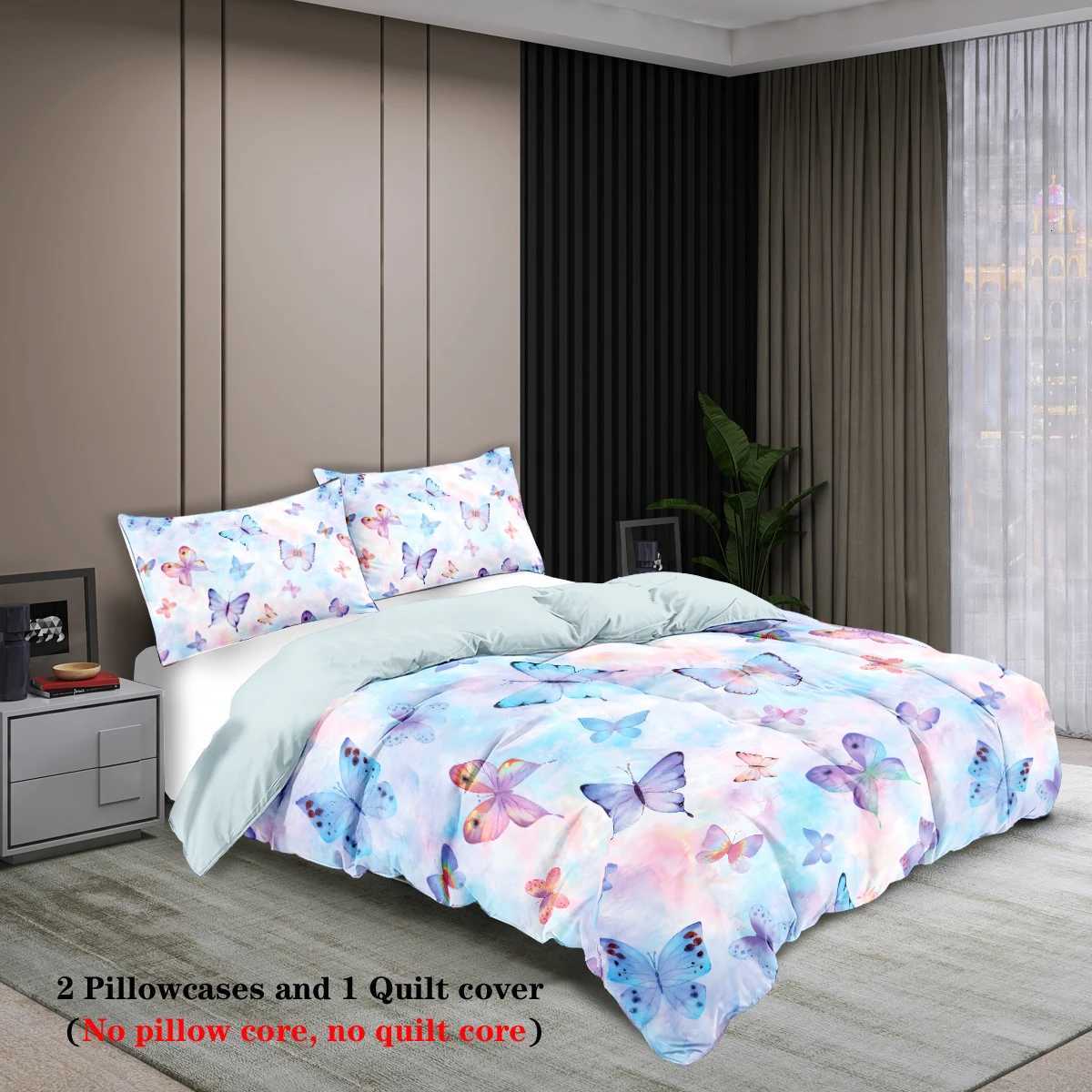 3pcs watercolor purple butterfly printed bedding set soft and comfortable for women bedroom queen king and twin bedM251118